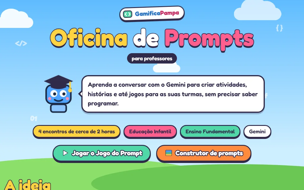 Prompt Workshop page for teachers, with Bit the robot wearing a graduation cap.